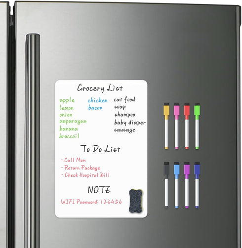 Magnetic Whiteboard for Fridge, Refrigerator Dry Erase Board, Small White Board with 8 Markers and 1 Eraser, 12 x 8 Inches...