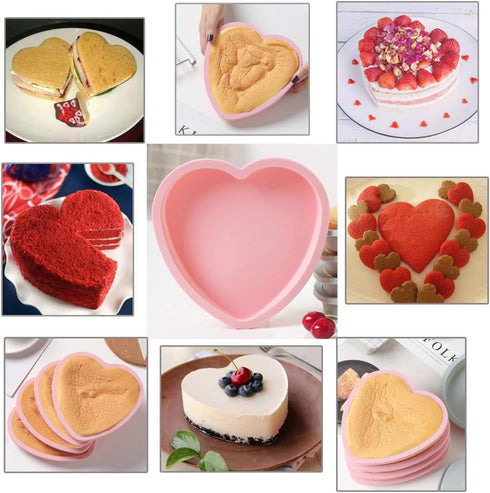 6 Inch Silicone Heart Shaped Rainbow Cake Baking Pans, Heart Cake Layer Pan Set, Non-Stick Silicone Cake Bakeware Mold,4tray Baking Flexible Molds...