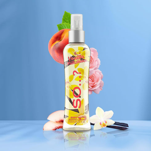 So...? Vanilla Milkshake Body Mist - Vanilla Perfume with Peach, Plum, Rose Notes - Ideal Gifts for Women - Long-Lasting Perfume for Women - 3.5 o...