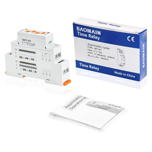 Baomain Asymmetric Cycler Time Relay, 16A SPDT, Repeat Cycle Time Relay for Room Ventilation,Cyclic Dehumidification TBT7-R1 (1-SPDT, 12-240VAC/DC...