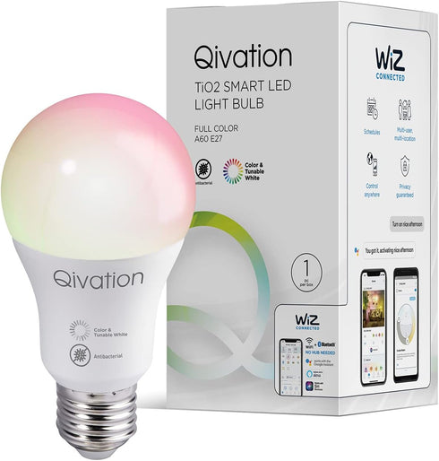 TiO2 Smart LED Light Bulb 8W 800lm E26 with 24/7 Air Purification, BLT+WiFi Smart Bulb, RGB Full Color, Compatible with Alexa & Google Assistant, ...