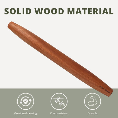 Muso Wood Sapele Wooden French Rolling Pin for Baking, Tapered Roller for Fondant, Pie Crust, Cookie, Pastry (French 17.5inch)...