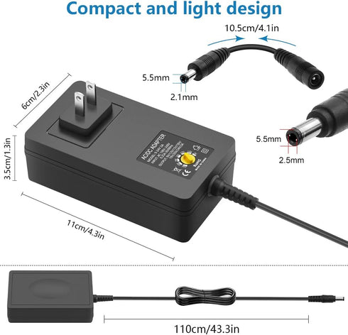 SHNITPWR 48W Universal Power Supply 9V 12V 15V 17V 19V 20V 24V Adjustable Variable AC/DC Adapter with 5.5x2.5mm Tip 100V-240V AC to DC Converter 9...