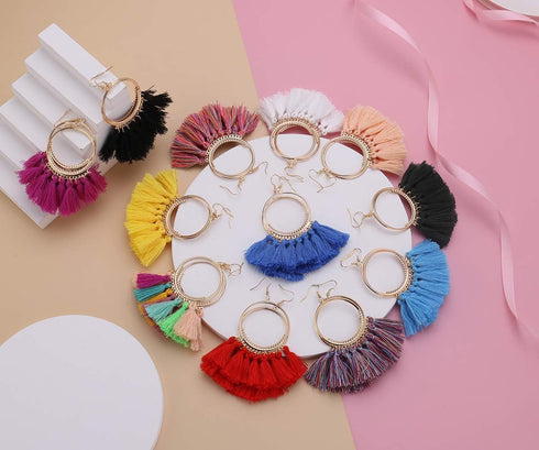 12 Pairs Bohemian Tassel Earrings for Women Trendy Colorful Fringe Summer Beach Statement Earrings...