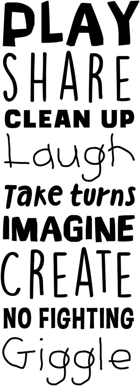 Vinyl Art Wall Decal - Play Share Clean Up Laugh Take Turns Imagine No Fighting Giggle - 45.5" x 16.5" - Cute Modern Decals for Kids Toddlers Home...