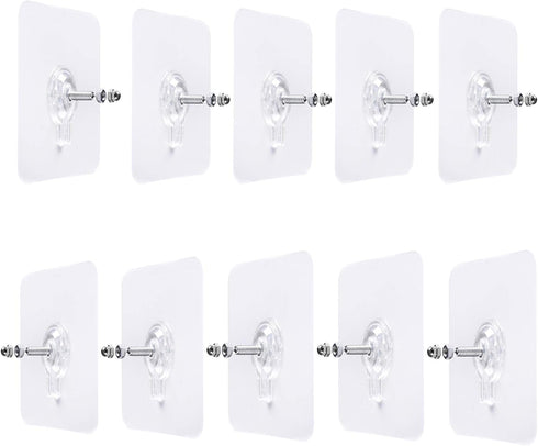 LAJAR 10Pcs Adhesive Wall Mount Screw Hooks, No-Trace Sticker Screw Hanging Nails for Bathroom Kitchen Shower Room (12mm)...