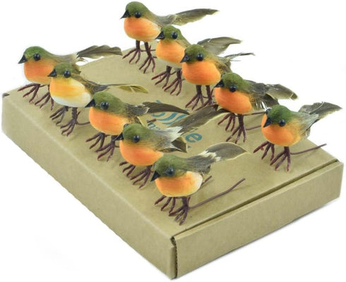 10PCS Robin Bird Christmas Tree Decoration Craft Very Cute Artificial Feather...