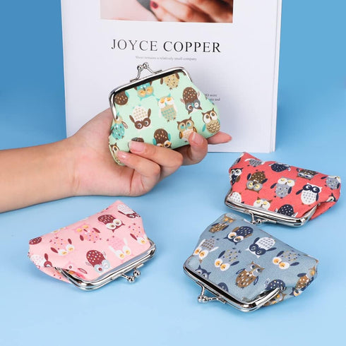Oyachic 4Pcs Cute Owl Coin Purse Buckle Change Pouch Small PU Leather Wallet Kiss Lock Clasp Clutch Animal Bag Vintage Car Key Holder for Girls Wo...