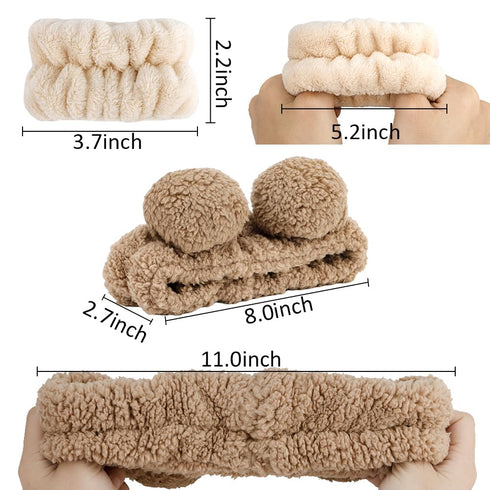 AHONEY Spa Bear Ears Headband, Face Wash Headband and Wristband Set, Cute Makeup Skincare Headbands Wrist Bands for Washing Face Elastic Fluffy He...