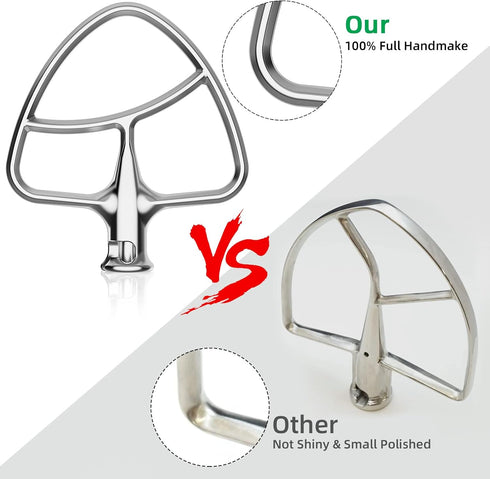 Stainless Steel Flat Beater for KitchenAid Mixer, Paddle Attachment for Tilt-Head Stand Mixer Fits 4.5-5 QT Mixing Bowl, Beater Replacement, Dishw...