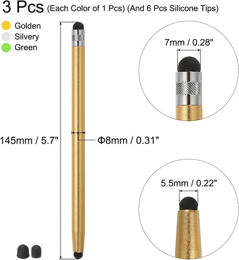 MECCANIXITY 3pcs Stylus Pens for Touch Screens with 6 Extra Tips Dual Rubber Tips Capacitive Stylus Universal Tablet Pen Sensitivity Precision, Gr...