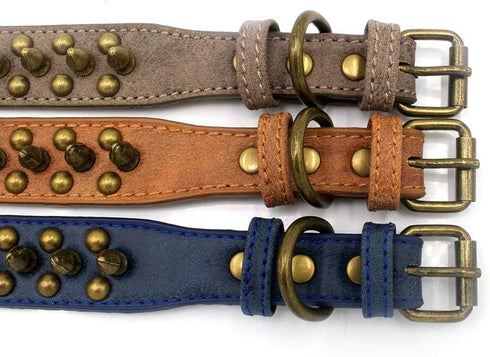 Spiked Studded Dog Collar, Adjustable Soft Leather Puppy Collar for Small Medium Dogs Bulldog Pitbull Mastiff Poodle Boxer (M, Blue)...