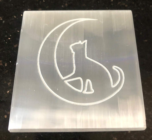 crystalmiracle Selenite 3 Inches Square Etched Charging Reiki Plate Crystal Healing Feng Shui gemstone Gift Positive Energy Peace Meditation Welln...