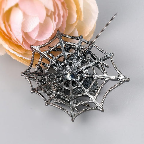 Gothic Spider Black Crystal Brooch Pin - Elegant Halloween Costume Jewelry...