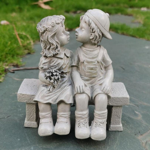 First Kissing Kids Lover Garden Sculpture Outdoor Status Home Decor Collections 4.7"x2.6"x5.1" Puppy Love, Kissing Couple Garden Sculpture,...
