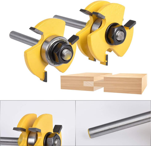 KATUR Tongue and Groove Router Bit Set, 1/4 Inch Shank Grooving Router Bit, Wood Milling Saw Cutter, New Woodworking Tools, 3 Teeth T Shape (1/4" ...