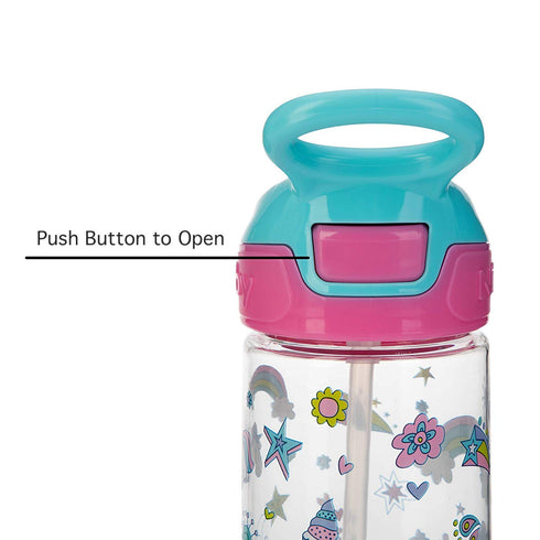 Nuby Push Button Flip-it Soft Spout Tritan Water Bottle, Pink Unicorns, 18 Oz...