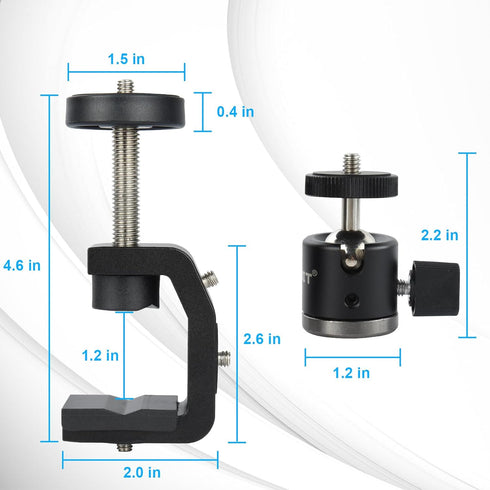 UTEBIT C-Clamp with Mini Ball Head?Desk Clamps Set Aluminum with 1/4 Thread Hole, C-Clamp Mount 360 Degree Rotation Tripod Head with 1/4" hot Shoe...