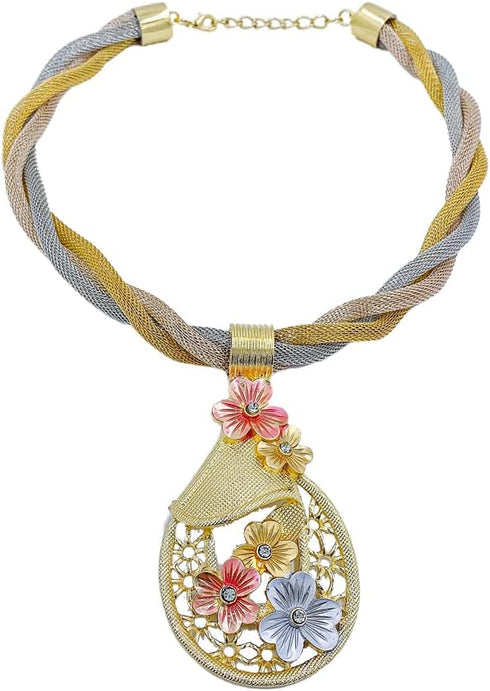 Gold Jewelry for Women Luxury African Dubai 18k Gold Plated Jewelry Sets Wedding Crystal Flower Necklace Earrings Set for Bridal Party Chunky Neck...