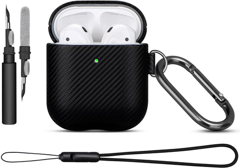 LOPIE Carbon Fiber Texture Case for AirPods 2nd Generation with Cleaner Kit - Vegan Leather Case Cover for AirPods 2nd / 1st Gen (2019/2016), Prot...