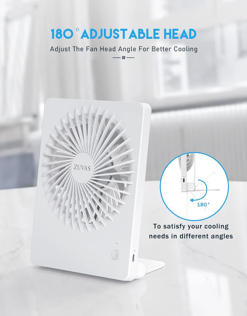 Zuvas Desk Fan Battery Operated Fan Rechargeable 180°Tilt Folding Personal Fan Ultra Quiet Small Portable 3 Speed Adjustable Strong Wind Fan For O...