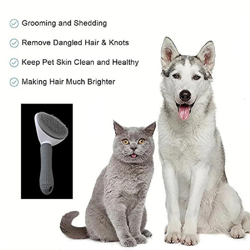 Easy-Clean Slicker Brush for Dogs, Cats & Bunnies - Gentle De-shedding & Grooming Tool with Ergonomic Handle, Push Button Self-Cleaning, Suitable ...