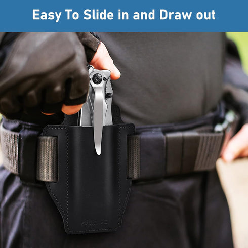 Knife Sheath for Belt, SOGCASE Compact EDC Leather Sheath, Folding Knife Holder, Pocket Knife Holster Compatibility with Praxis Flipper, 110/112 R...