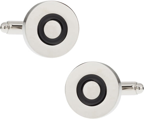 Silver & Black Bulls Eye Cufflinks with Presentation Box...