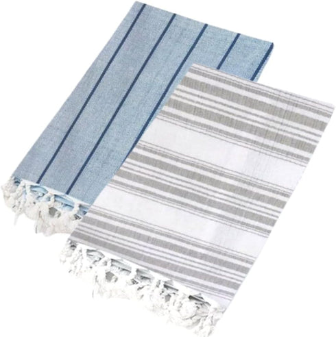 Peshtemal Hand Towels | 100% Natural Cotton, Set of 2, 26 x 18 Inches | Decorative Hamman Bathroom Peshtemal Woven Tassel Towel Hand Drying, Washi...