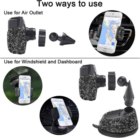 SUNCARACCL Bling Car Phone Holder, 360°Adjustable Crystal Auto Phone Mount Universal Rhinestone Car Stand Phone Holder Car Accessories for Windshi...