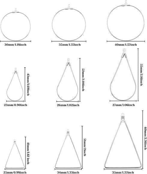 YaeYur 90Pcs White K Beading Hoop Earrings Beading Hoop Set Geometric Beading Earrings Teardrop Round Triangle Beading Hoops for Earring Making DI...