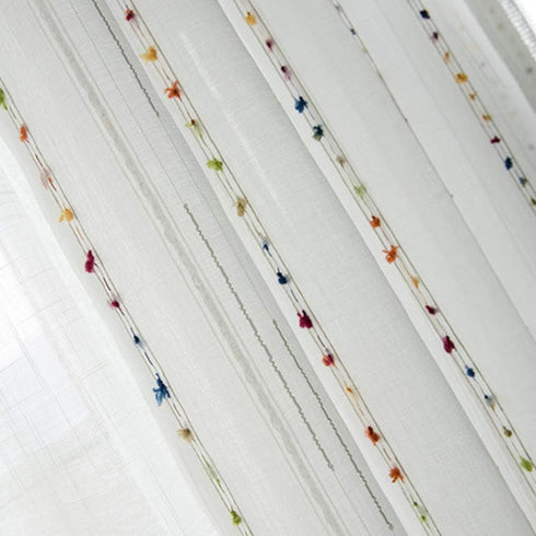 pureaqu Faux Linen Stripe Pom Pom Sheer Curtain for Bedroom/Kids Room Embroidered Colorful Rainbow Semi Sheer Voile Window Curtain for Living Room...
