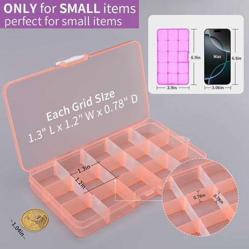 Opret 15 Girds Bead Organizer(4 Pack), Earring Organizer Box, SMALL Plastic Containers with Adjustable Dividers for Crafts Jewelry Screws Fishing ...