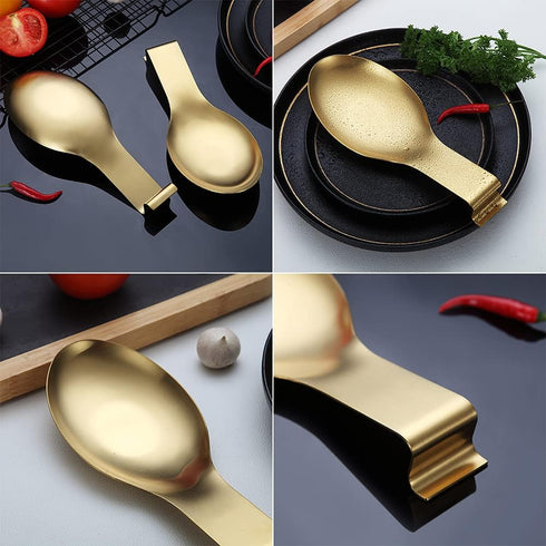 Matte Gold Spoon Rest, Stainless Steel Spoon Holder for Stove Top, kitchen utensils Holder for Ladles, Tongs, Spatula, Stove Spoon Holder, Pot Lid...