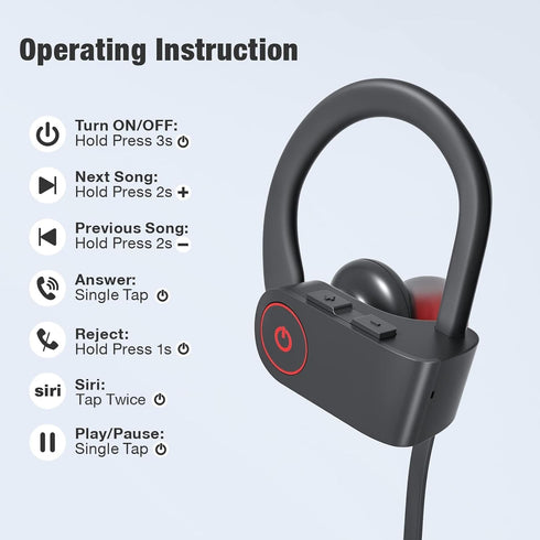 Bluetooth Wireless Headphones 16H Playtime Earbuds with Mic Stereo in-Ear Earphones, IPX7 Waterproof Sports Sound Isolation Headsets for Running, ...