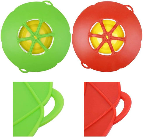 AUANDYU 2-in-1 Spill Stopper Lid Cover and Boil Over Safeguard, Silicone Pot Pan Lid Multi-Function Kitchen Tool (Green and Red)...