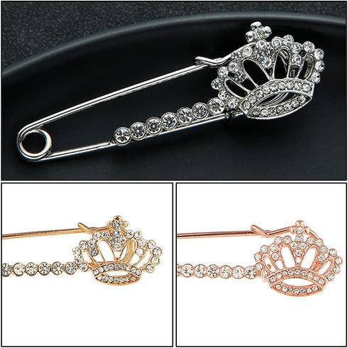 3Pcs Crown Safety Pin Women Crystal Brooch Pins Sweater Shawl Clips Rhinestone Brooches New Year Valentines Day for Women Men...