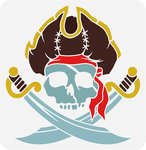 FINGERINSPIRE Pirate Skull Stencil 11.8x11.8 inch Skull Drawing Painting Stencils Plastic Pirate Cross Knife Pattern Stencil Reusable Stencils for...