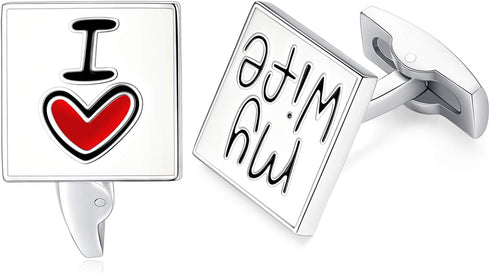 HONEY BEAR Mens I Love My Wife Cufflinks Shirt Steel Anniversary Wedding Gift...