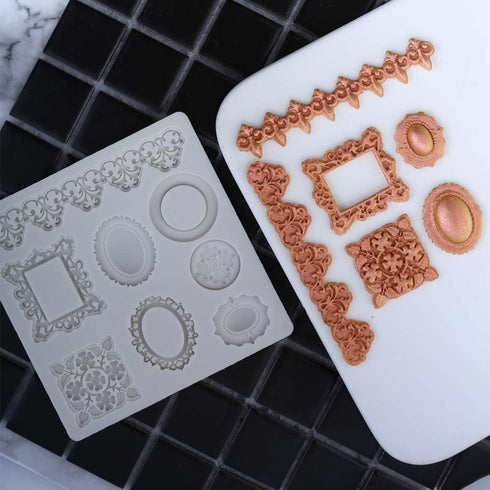2PCS Silicone Fondant Cake Decorating Mold for Chocolate, Baking, Sugar Craft, Polymer Clay, Soap, Cupcake - Bee Crown Key Mirror Heart Lace Photo...