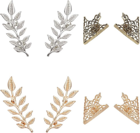 PH PandaHall 8pcs(4 Pairs) 4 Colors Triangle/Leaf Shape Alloy Brooches Hollow Pattern Shirt Collar Brooch Unisex, Antique Bronze/Golden/Silver/Ros...
