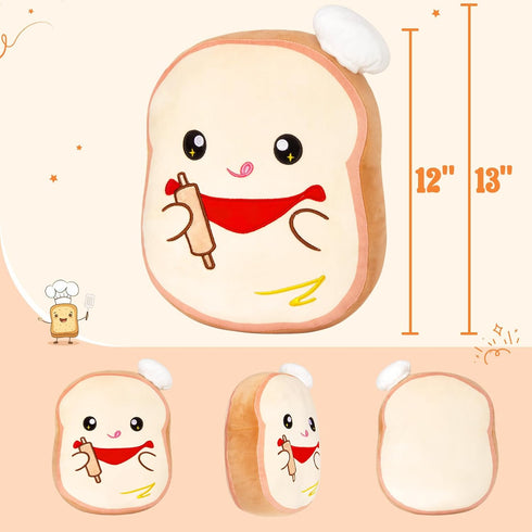 Glow Guards Original 13-Inch Funny Toast Sliced Bread Pillow Bread Shape Plush Hugging Pillow with Rolling Pin Soft Toast Plush Toy Pillow Birthda...