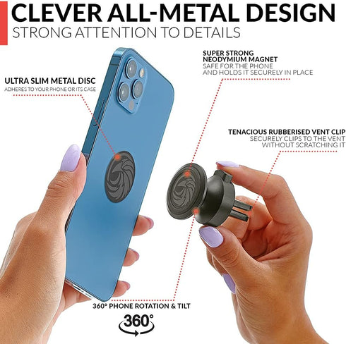 New 2024 Magnetic Cell Phone Holder for Car Vent? All-Metal ?- for Any Smartphone (iPhone, Android, GPS) | Stylish All-Metal One-Hand & One-Sec Ph...