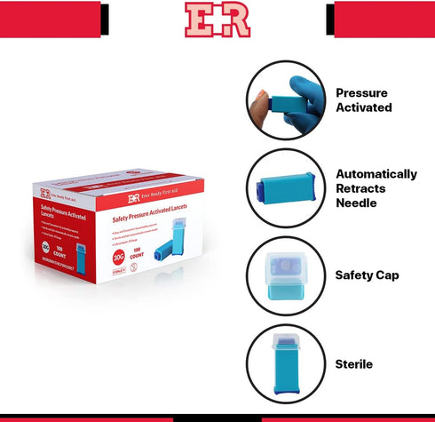 Ever Ready First Aid Safety Pressure Activated Lancets, Sterile Push Lancets with 30 Gauge for Blood Sugar Testing - 100 Count...