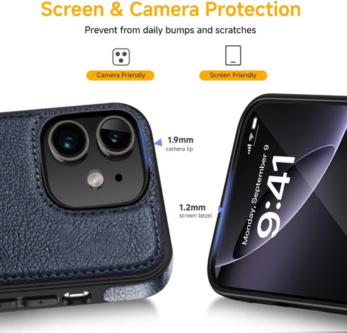 Classy Design Luxury Leather Phone Case for iPhone 11 Non-Slip Grip Full Body Ultra Slim Protective Case (2019,6.1”) (Blue)...