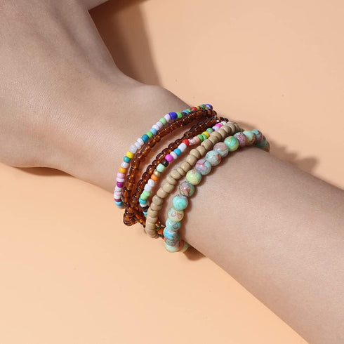 Pingyongchang Stackable Multi Layer Bohemian Bead Bracelet For Women Handmade Colorful Beads Layered Stretch Multilayer Bangles Bracelets Beach An...