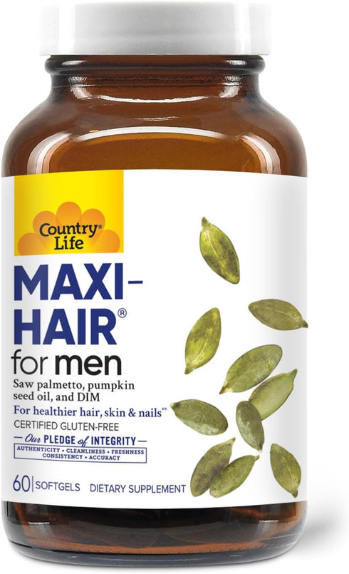 Country Life Maxi-Hair for Men - 2000mcg Biotin, Saw Palmetto, Pumpkin Seed Oil, DIM, Potassium, Magnesium, Calcium & Zinc Blend - Supports Health...