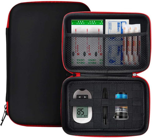 Diabetic Supplies Bag Diabetes Testing Kit Travel Case Zipper Glucometer Organizer Pocket for Testing Equipment, Lancets, Test Strips, Syringes, A...
