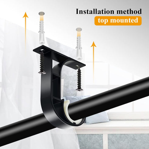TOKPLNU Ceiling Curtain Rod Bracket, 4 Pack Heavy Duty Curtain Rods Holders, Aluminum Alloy, Black Ceiling Curtain Hooks Hangers Fit for 1 Inch Dr...