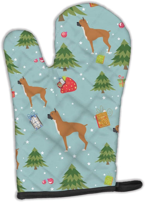Caroline's Treasures BB4877OVMT Christmas Boxer Oven Mitt Heat Resistant Thick Oven Mitt for Hot Pans and Oven, Kitchen Mitt Protect Hands, Cookin...